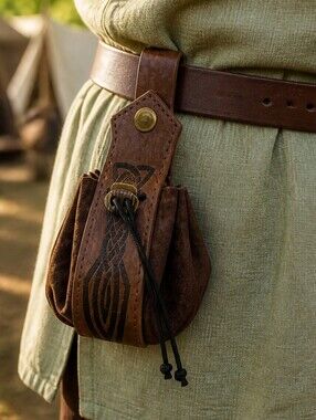 Medieval Celtic Belt Pouch Dice Bag Brown Renaissance Faire LARP Fantasy Costume